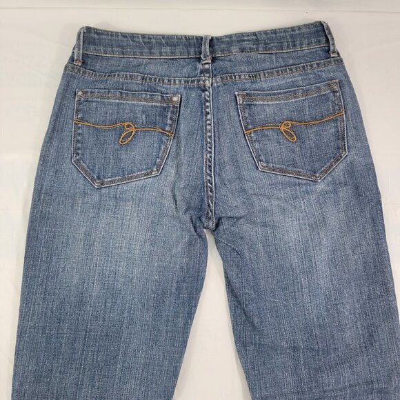 Guess Jeans BELMONT FLARE Medium Wash Distress Low Rise Denim - Women's Size 29 - Picture 14 of 16